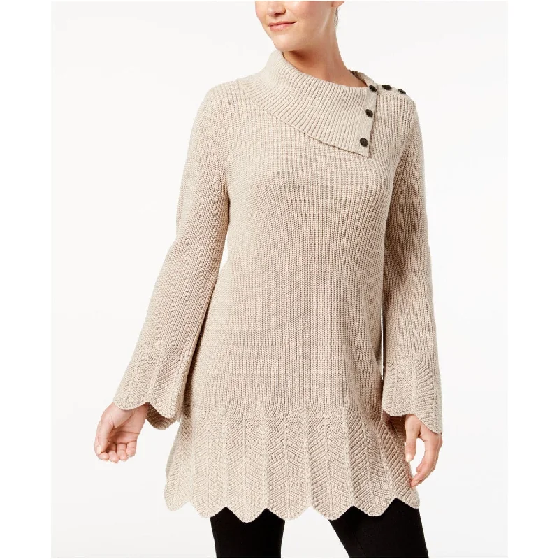 Style & Co Women's Scallop-Edge Sweater Beige Size Large