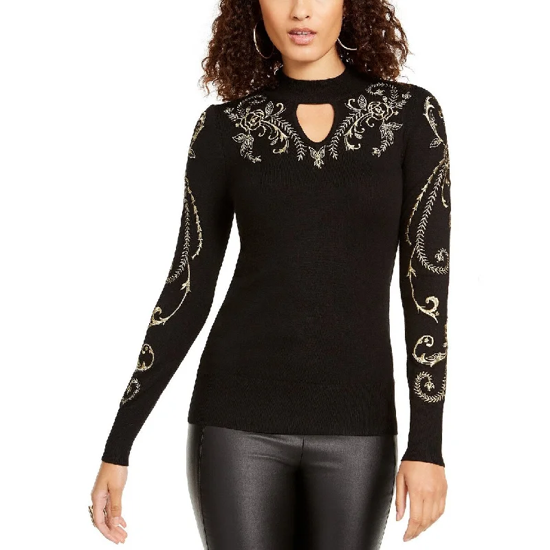 Thalia Sodi Women's Metallic Mockneck Sweater Black Size Small