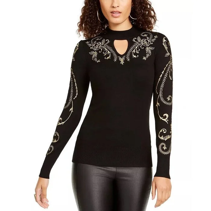 Thalia Sodi Women's Metallic Mockneck Sweater Black Size X-Large - XL