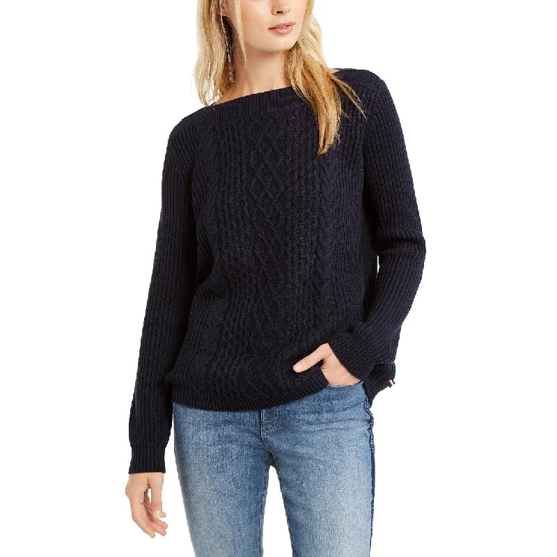 Tommy Hilfiger Women's Cable-Knit Boat-Neck Sweater Navy Size Medium