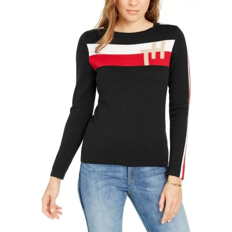 Tommy Hilfiger Women's Colorblocked Stripe Th Sweater Black Size XX-Large