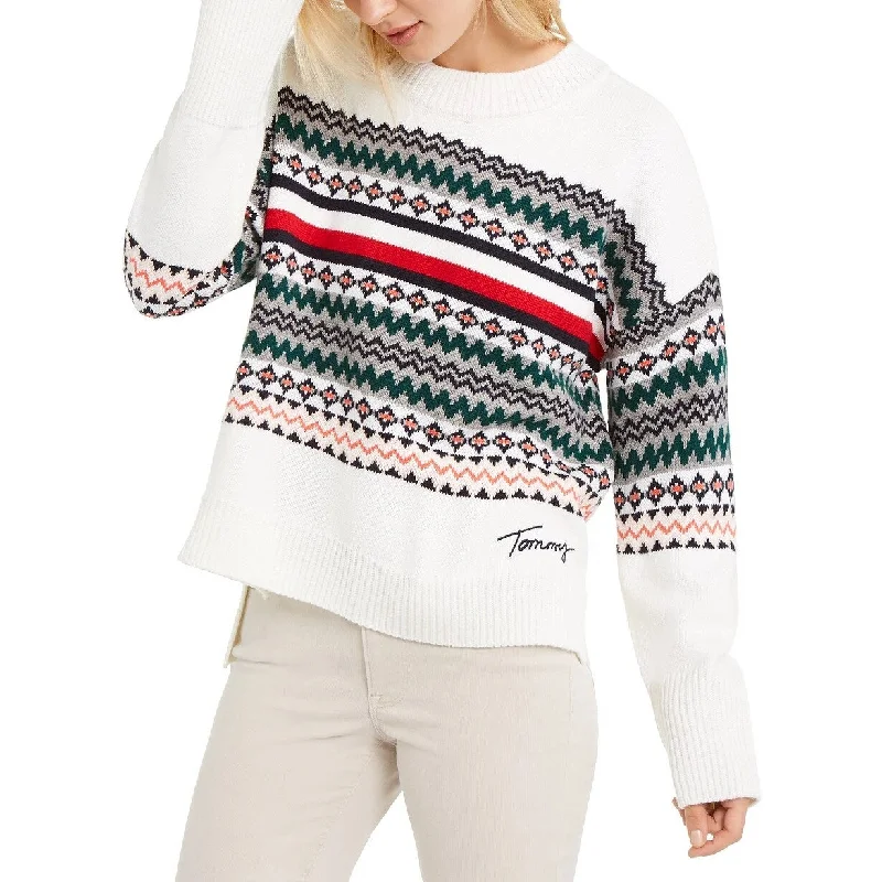 Tommy Hilfiger Women's Fair Isle Drop-Shoulder Sweater White Size Large