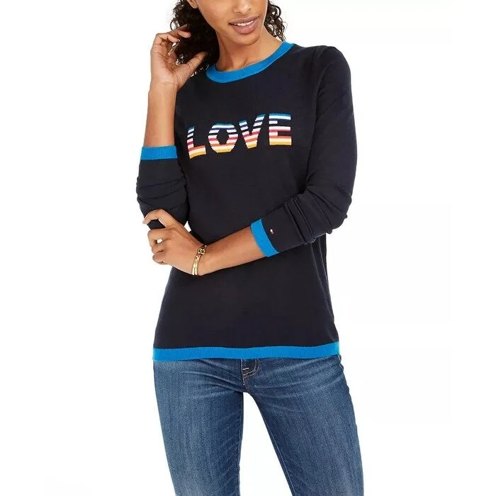 Tommy Hilfiger Women's Rainbow Love Ringer Sweater Blue Size X-Large