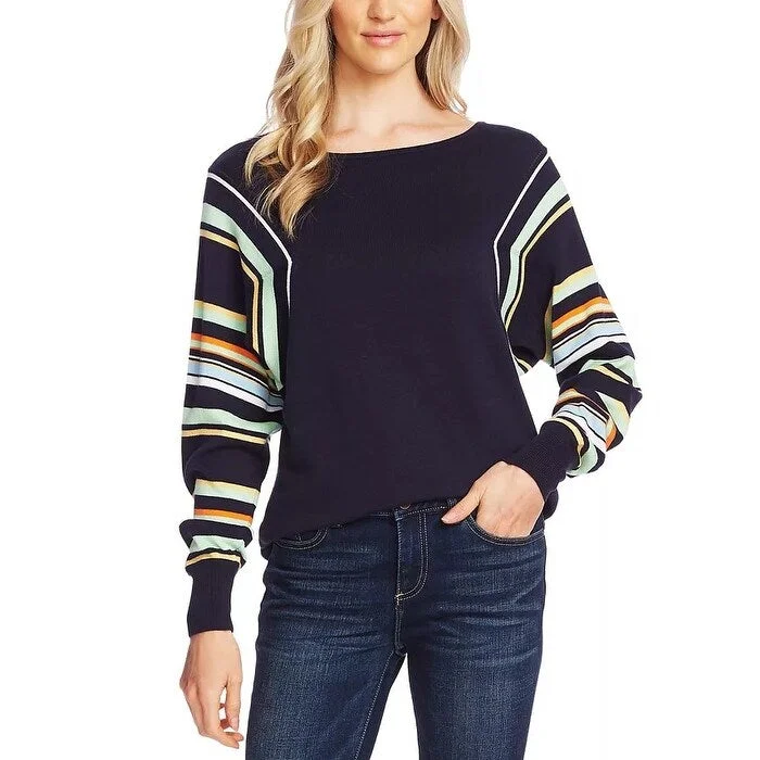 Vince Camuto Women's Stripe Colorblock Dolman Sleeve Cotton Blend Sweater Navy Size X-Large