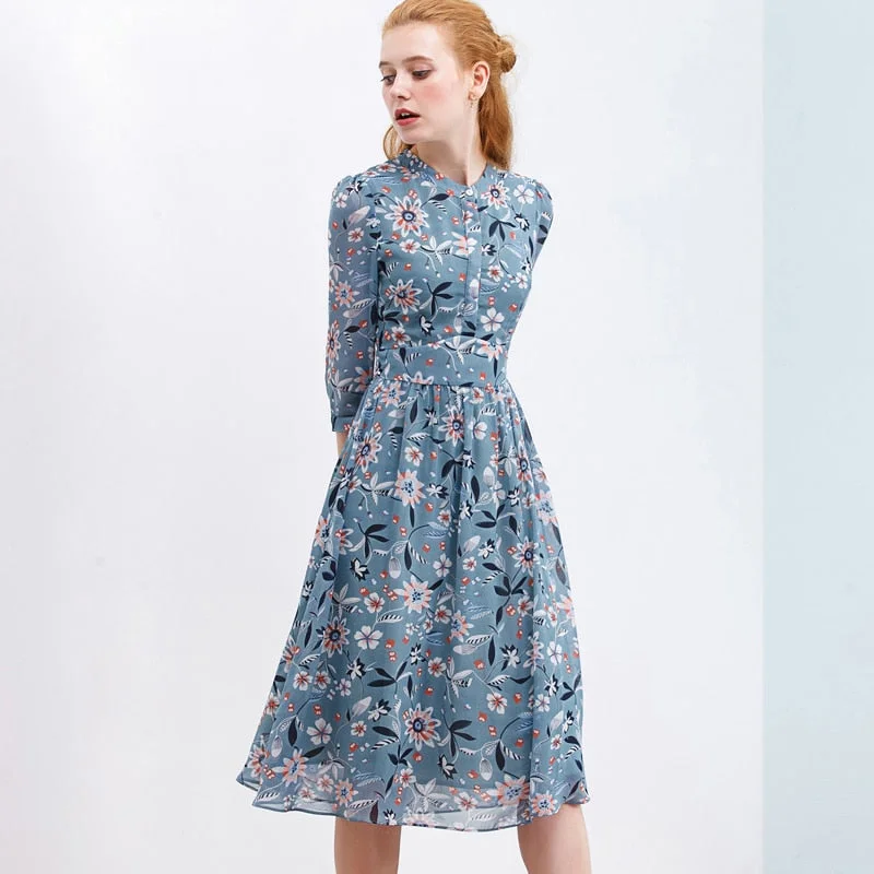 ONLY PLUS Women Dress Chiffon Floral Printed Dress Buttoned Up A-line Half Sleeve Dress For Women 2020 Spring Summer Dress