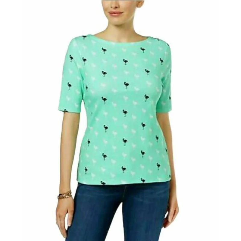 CHARTER CLUB, Ladies Aqua Gloss Flamingo Shirt