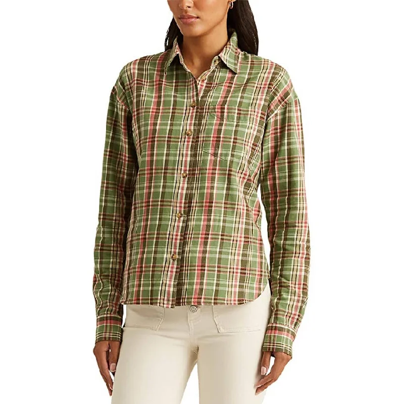 Lauren Ralph Lauren Ladies Plaid Cotton Twill Shirt Green Multi