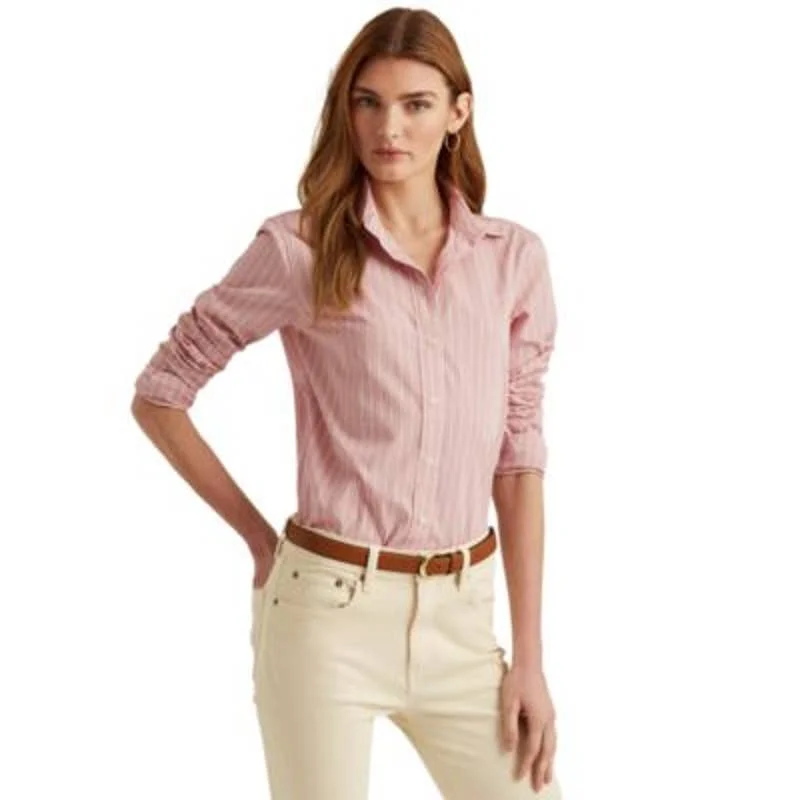 Lauren Ralph Lauren Women's Pink, White, & Purple Striped Broadcloth Shirt