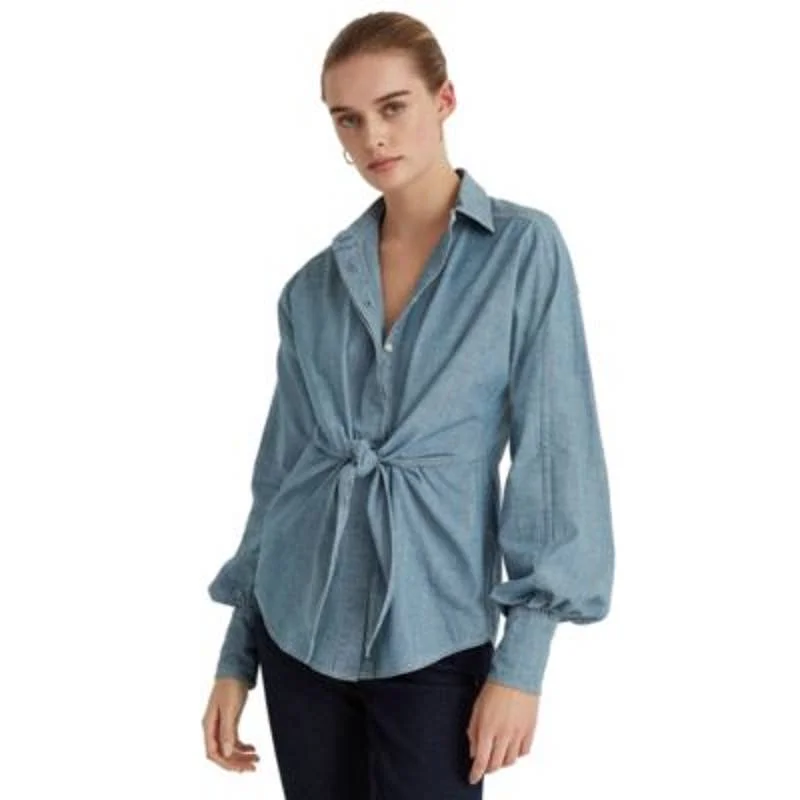 Lauren Ralph Lauren Women's Tie Front Chambray Shirt Riviera Wash