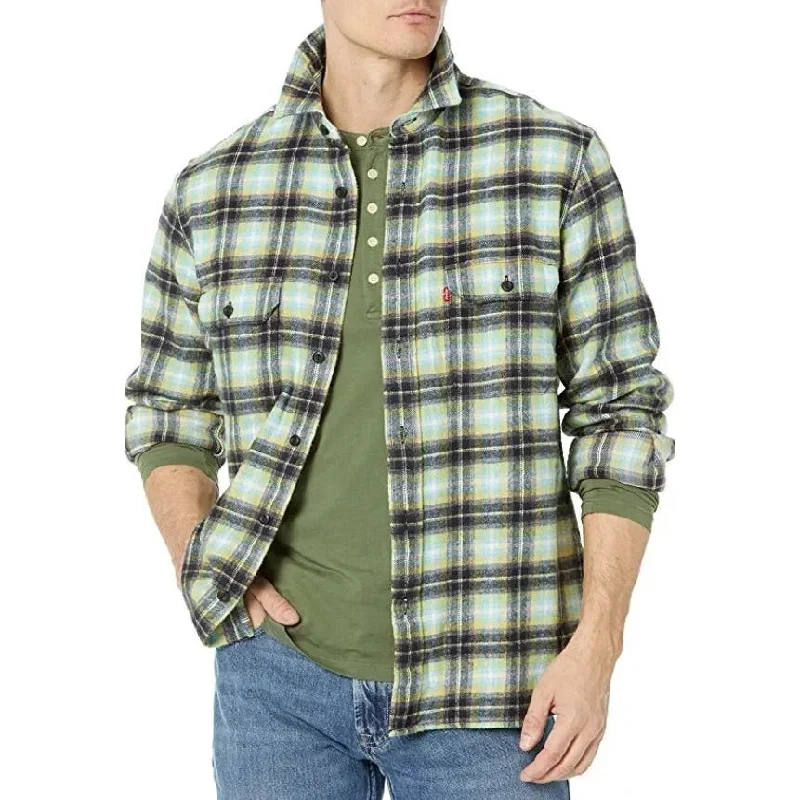 Levi's Men's Classic Worker Relaxed Fit Button Front Shirt, Warm Olive Plaid