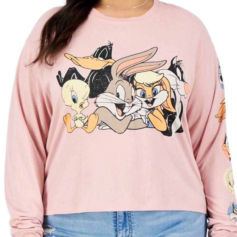 Looney Tunes x Love Tribe Pink Character Tee Shirt, Long Sleeve