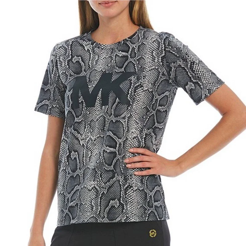 Michael Kors Black & Gray Snakeskin Print Tee Shirt w/ Signature Decal