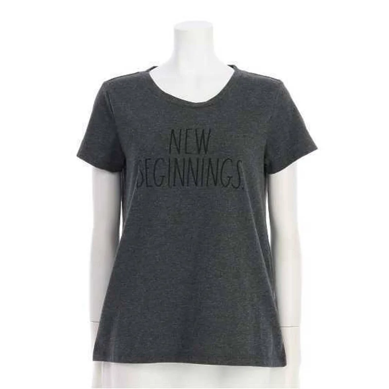 RAE DUNN LADIES T-SHIRT NEW BEGINNINGS CHARCOAL GREY