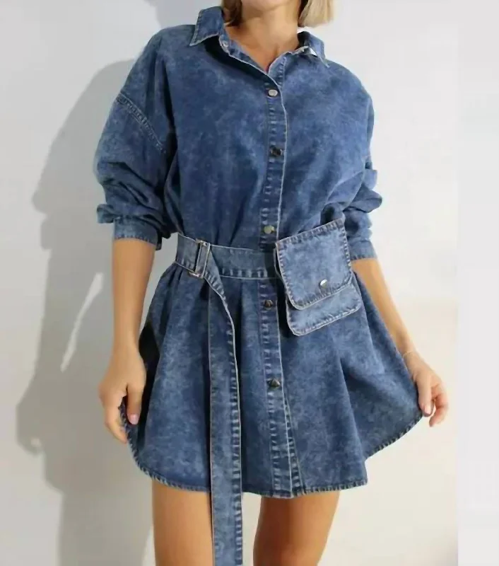 Denim Belted Shirt In Blue