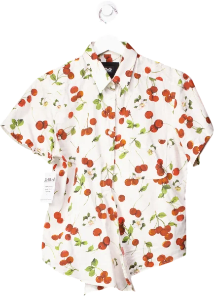 Dolce & Gabbana White Cherry Print Cotton Shirt UK M