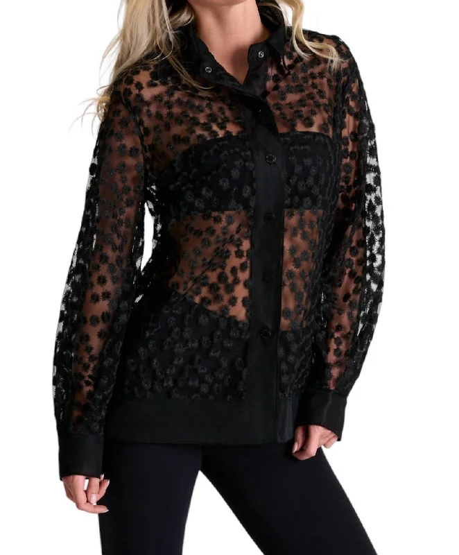 Embroidered Floral Shirt In Black