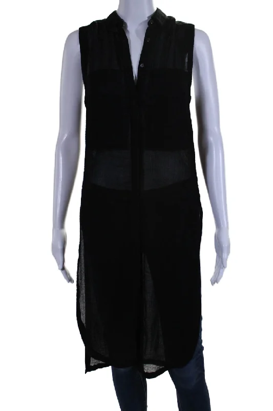 Helmut Lang Womens Button Front Side Slit Collared Shirt Black