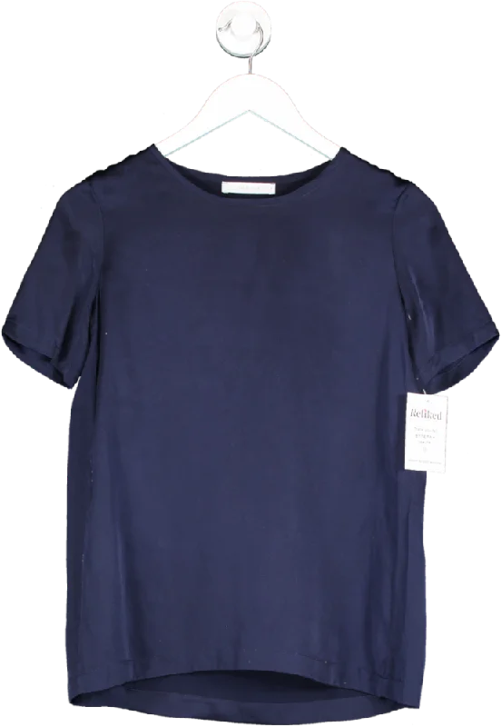 Marina Blue Silk T Shirt UK S