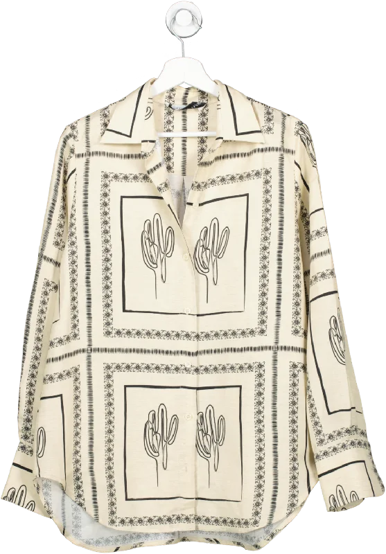 Mehtap Elaidi Cream Oversize Classic Shirt Cactus Print UK S