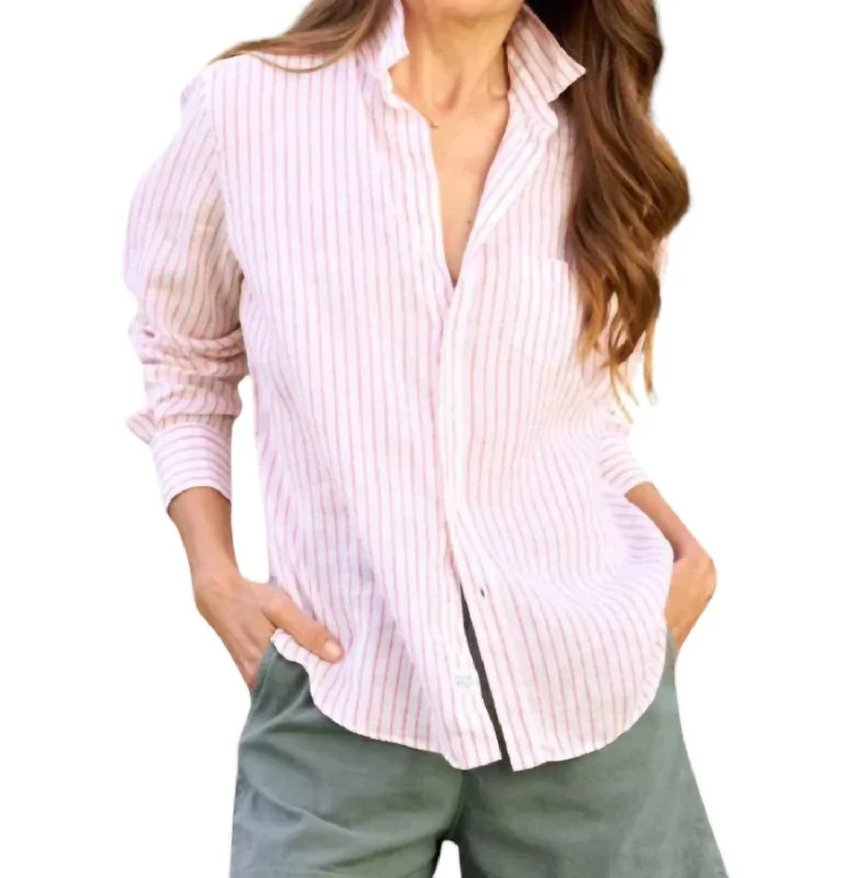 Relaxed Button-Up Shirt In Pink Stripe