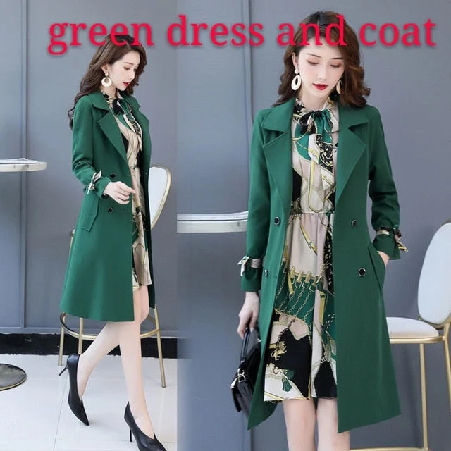 green dress and coat