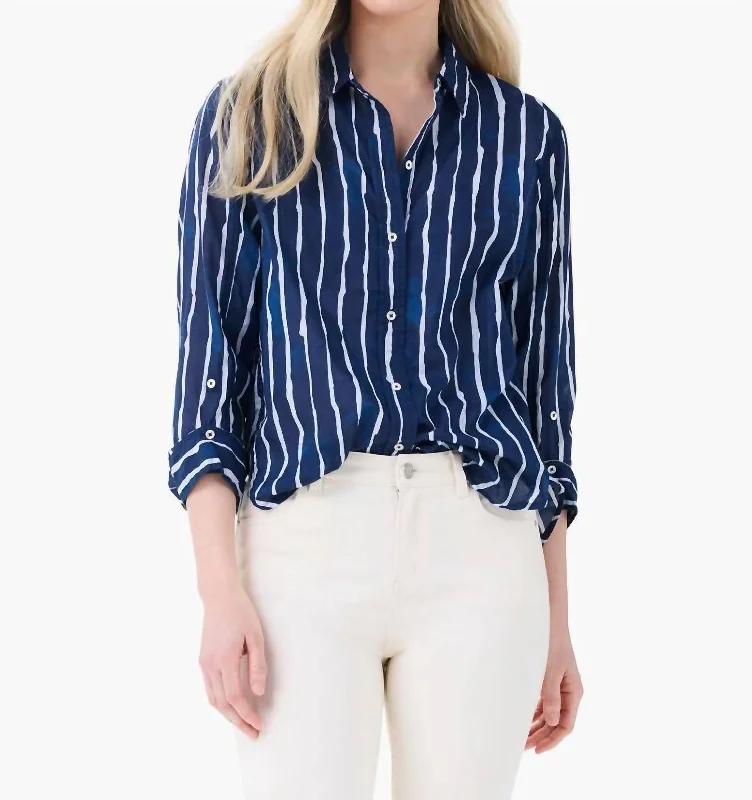 Watercolor Stripe Girlfriend Shirt In Indigo