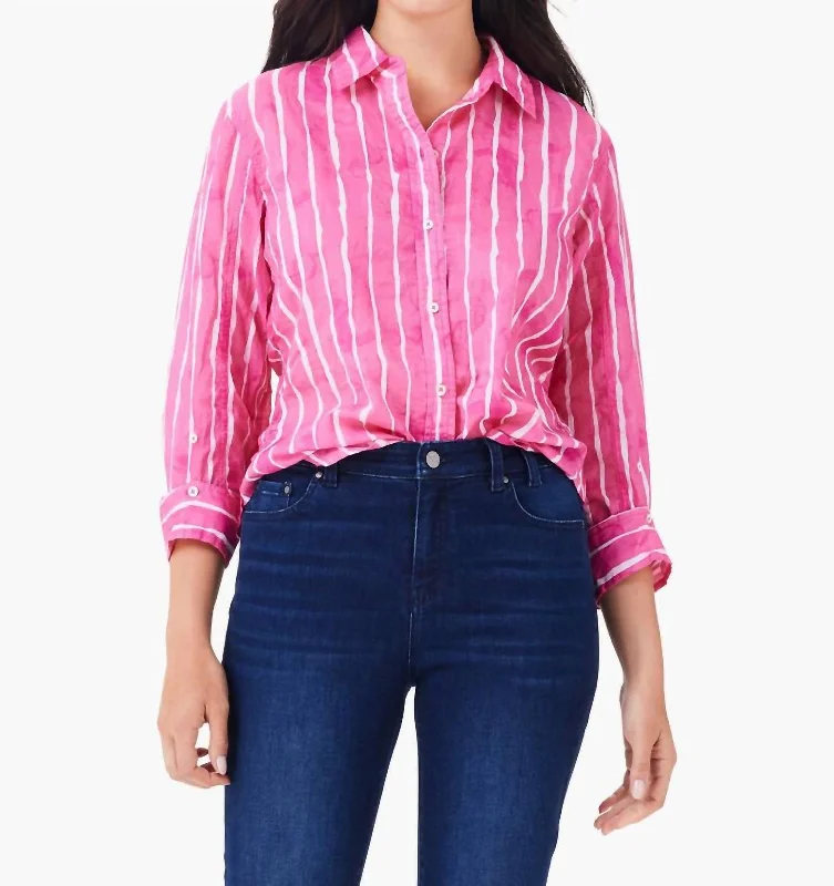 Watercolor Stripe Girlfriend Shirt In Pink Multi