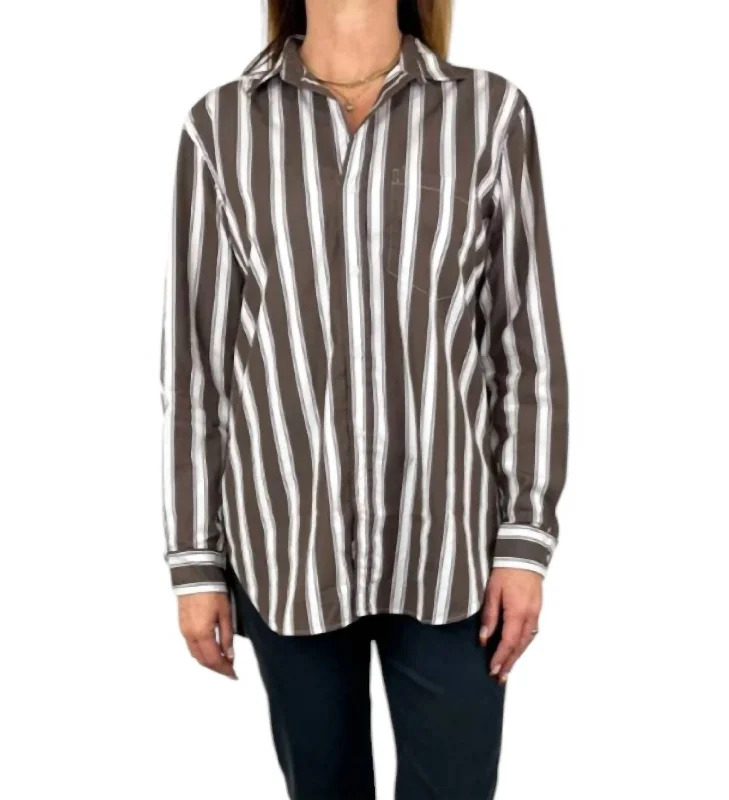 Women's Joedy Boyfriend Button Up Shirt In Brown Stripe