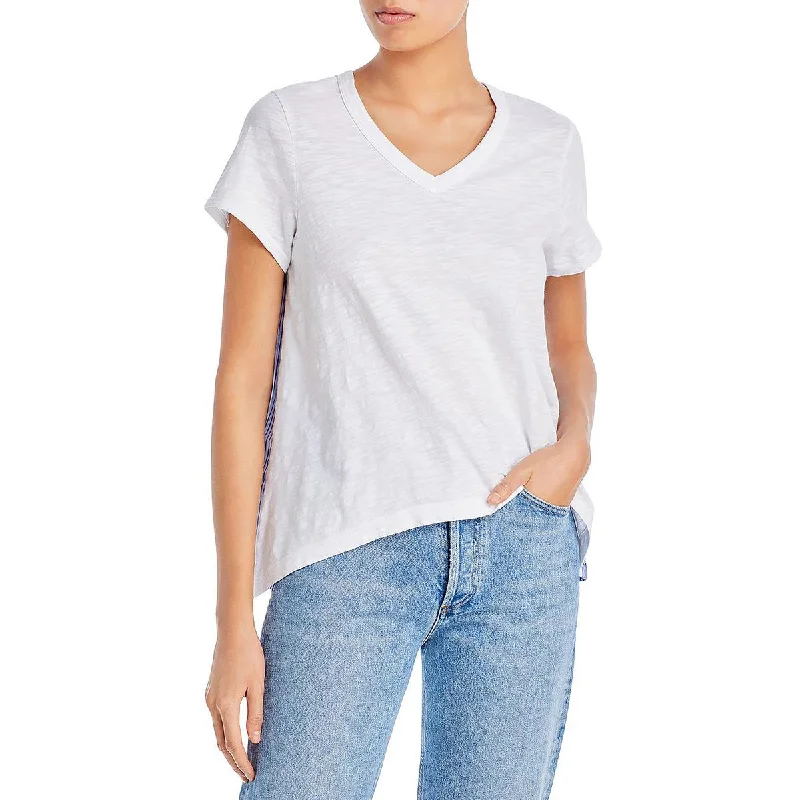 Womens Solid Front Striped Back T-Shirt